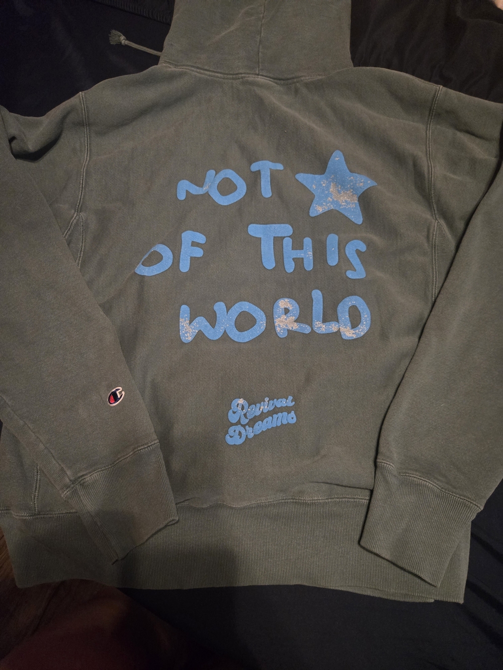 Champion Reverse Weave Olive Green "Not Of This World" Graphic Hoodie